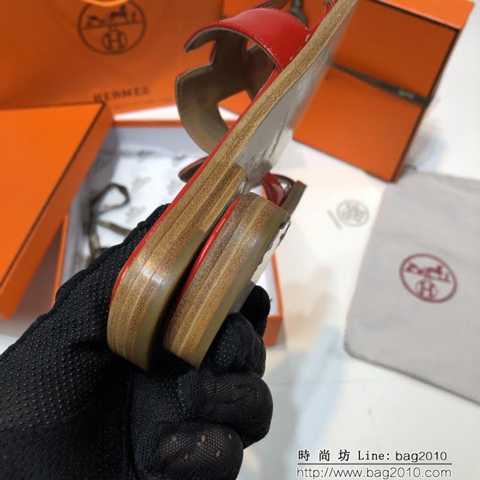 HERMES愛馬仕 頂級品質 2018漆皮系列 貴婦拖鞋 休閒百搭款 真皮底女拖鞋  dsX1409